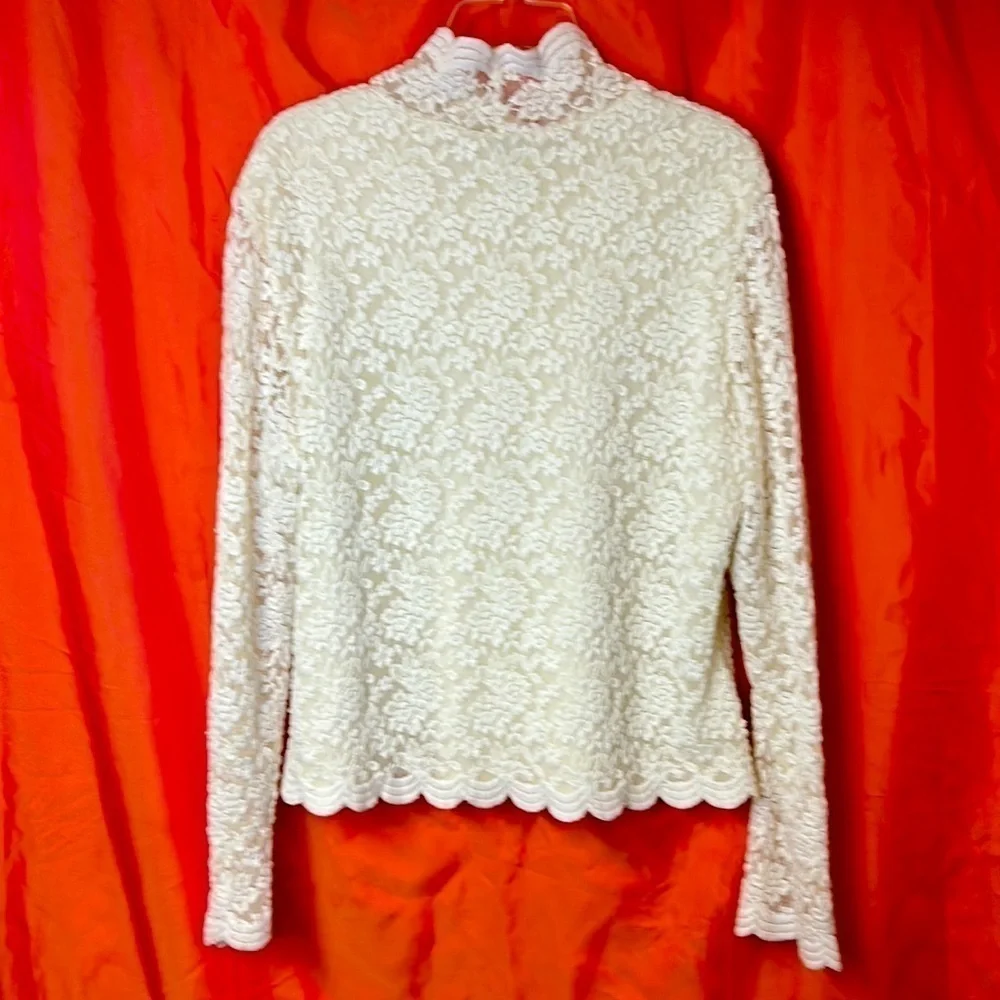 Coldwater Creek Women’s Lace Top Size L Off White Lined Bodice Long Sleeve